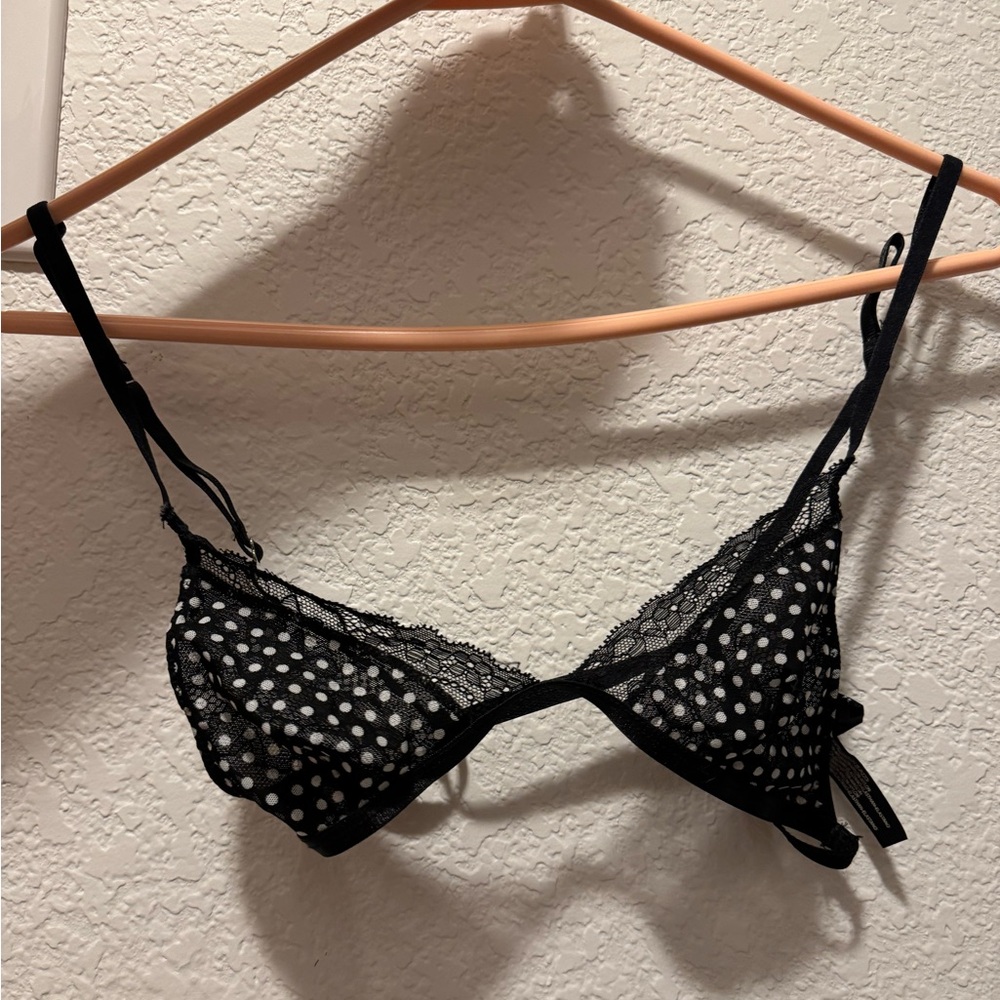 Black and white polka dot mesh bra - size S